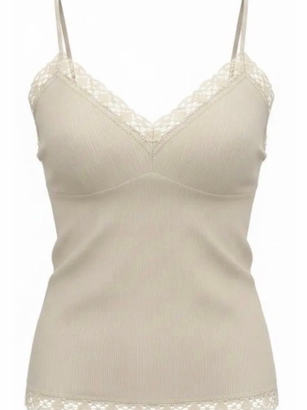 Gold Hawk 100% Silk Lace-Trim V-Neck Camisole - Eggshell